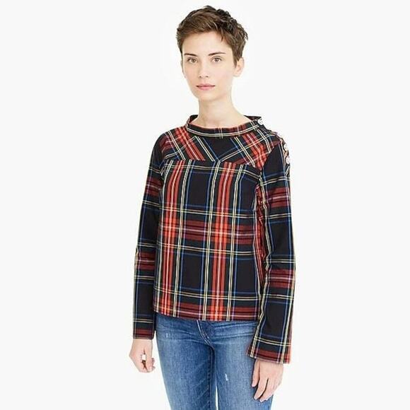 J.Crew Women's Multicolor Plaid Jeweled Funnel-Neck Top Size 6 holiday - Picture 3 of 12